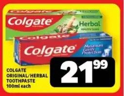 Usave Colgate original/herbal toothpaste offer