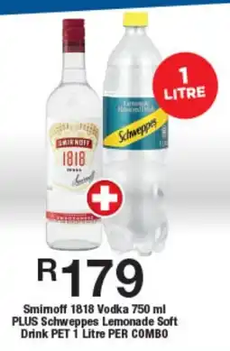 OK Liquor Smimoff 1818 Vodka PLUS Schweppes Lemonade Soft Drink offer