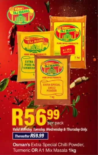 Take 'n Pay Osman's Extra Special Chilli Powder, Turmeric OR A1 Mix Masala offer