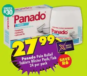 Shoprite Panado Pain Relief Tablets Blister Pack/Tub offer