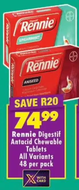 Shoprite Rennie Digestif Antacid Chewable Tablets All Variants offer