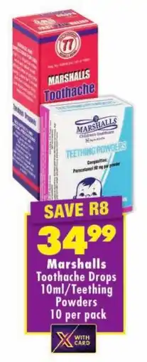 Shoprite Marshalls Toothache Drops/Teething Powders offer