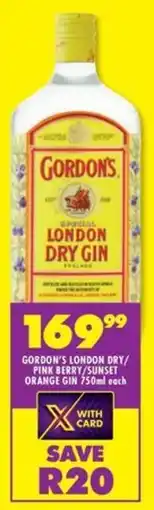 Shoprite Liquor Gordon's london dry/ pink berry/sunset orange gin offer