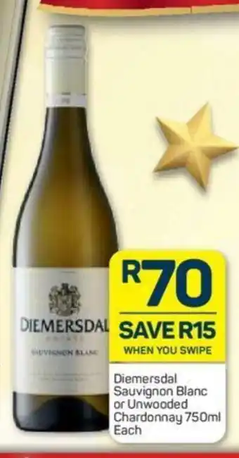 Pick n Pay Liquor Diemersdal Sauvignon Blanc or Unwooded Chardonnay 750ml each offer