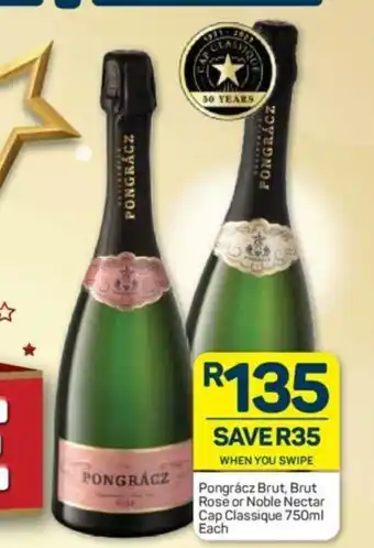 Pick n Pay Liquor Pongracz Brut, Brut Rose or Noble Nectar Cap Classique 750ml each offer