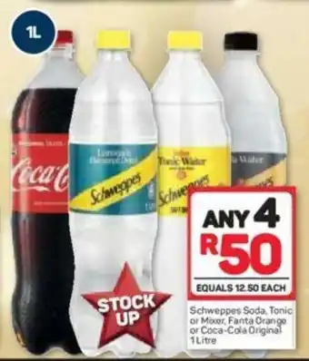 Pick n Pay Liquor Schweppes Soda, Tonic or Mixer, Fanta Orange or Coca-Cola Original 1 Litre offer