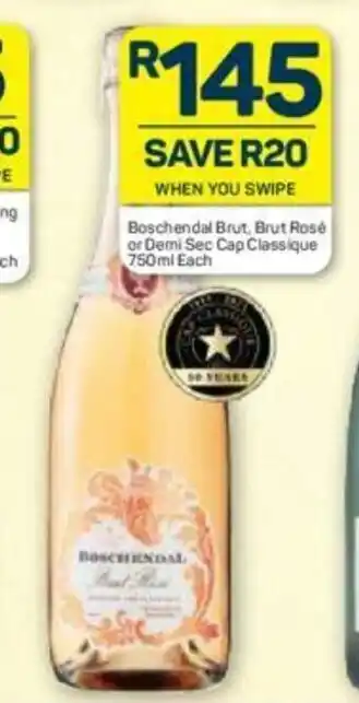Pick n Pay Liquor Boschendal Brut, Brut Rose or Demi Sec Cap Classique 750ml each offer