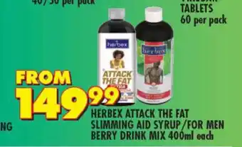 Shoprite Herbex Attack the Fat Slimming Aid Syrup / For Men Berry Drink Mix 400ml each offer