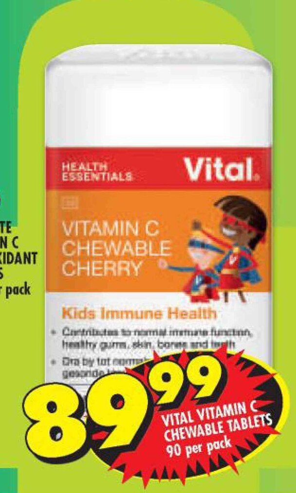 Vital Vitamin C Chewable Tablets 90 per pack offer at Shoprite