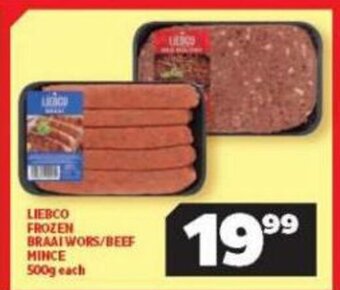 Usave Liebco Frozen Braai Wors/Beef Mince 500g each offer