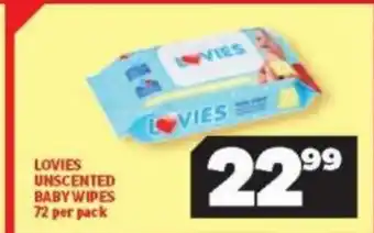 Usave Lovies Unscented Baby Wipes 72 per pack offer