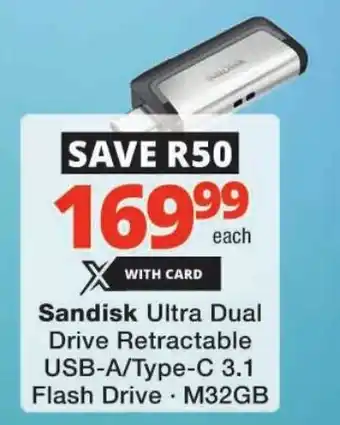 Checkers Sandisk Ultra Dual Drive Retractable USB-A/Type-C 3.1 Flash Drive offer