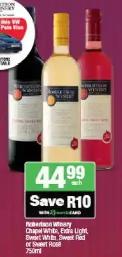 Spar Tops Robertson Winery Chapel White, Extra Light, Sweet White, Sweet Red or Sweet Rose offer