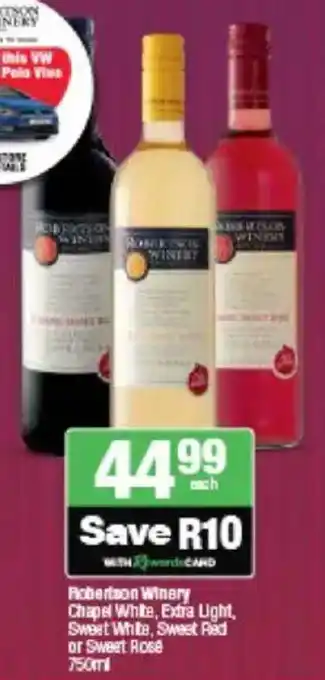 Spar Tops Robertson Winery Chapel White, Extra Light, Sweet White, Sweet Red or Sweet Rose offer