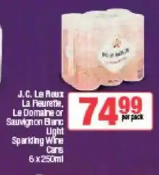 Spar Tops J.C. Le Roux La Fleurette, Le Domaine or Sauvignon Blanc Light Sparkling Wine Cans offer