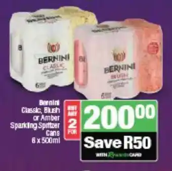 Spar Tops Bernini Classic, Blush or Amber Sparkling Spritzer Cans offer