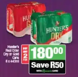 Spar Tops Hunter's Real Cider Dry or Gold Cans offer