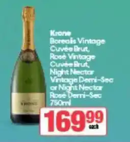 Krone Borealis Vintage Cuvée Brut, Rose Vintage Cuvée Brut, Night Nector Vintage Demi-Sec or Night Nectar Rose Derri-Sec