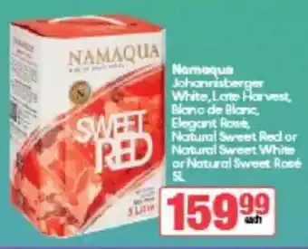 Spar Tops Namaqua Johannisberger White, Late Harvest, Blanc de Blanc, Elegant Rosé, Natural Sweet Red or Natural Sweet White offer