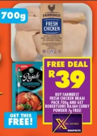 Shoprite Buy farmbest fresh chicken braai pack and get robertsons rajah curry powder free offer