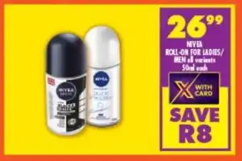 Shoprite Nivea roll-on for ladies/men offer