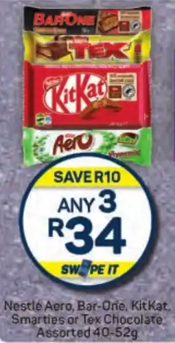 Pick n Pay Hypermarket Nestlé Aero, Bar-One, KitKat. Smarties or Tex Chocolate Assorted offer