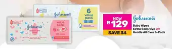 Game Johnson's Baby Wipes Extra Sensitive OR Gentle All Over offer