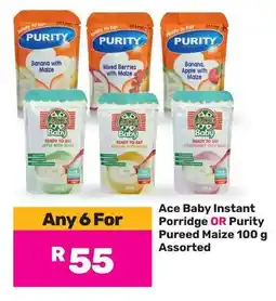 Game Ace Baby Instant Porridge OR Purity Pureed Maize Assorted offer