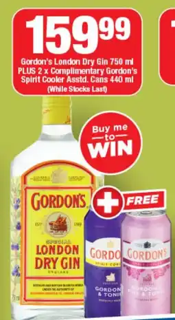 OK Liquor Gordon's London Dry Gin PLUS Complimentary Gordon's Spirit Cooler Asstd. Cans offer