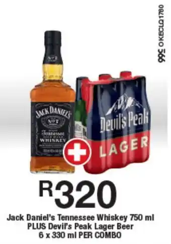 OK Liquor Jack Daniel's Tennessee Whiskey PLUS Devil's Peak Lager Beer offer