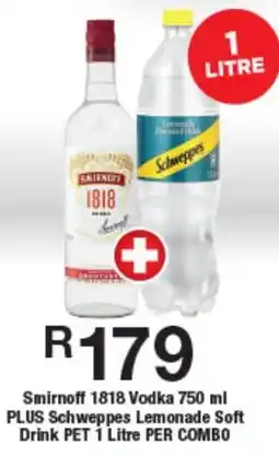 OK Liquor Smirnoff 1818 Vodka PLUS Schweppes Lemonade Soft Drink PET offer