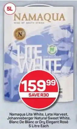 Pick n Pay Hypermarket Namaqua Lite White, Late Harvest, Johannisberger Natural Sweet White, Blanc De Blanc or Dry Elegant Rosé offer