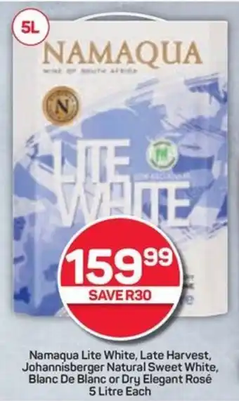 Pick n Pay Hypermarket Namaqua Lite White, Late Harvest, Johannisberger Natural Sweet White, Blanc De Blanc or Dry Elegant Rosé offer