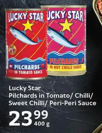 Oxford Freshmarket Lucky Star Pilchards in Tomato/ Chilli/ Sweet Chilli/ Peri-Peri Sauce offer