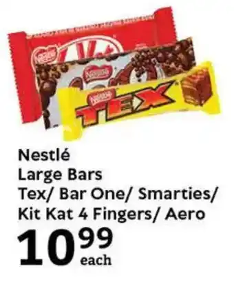 Oxford Freshmarket Nestlé Large Bars Tex/ Bar One/Smarties/ Kit Kat 4 Fingers/ Aero offer