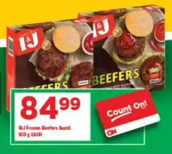 OK Grocer I&J Frozen Beefers Asstd. offer