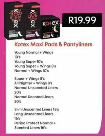 Shoprite Kotex Maxi Pads & Pantyliners offer