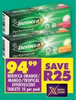 Shoprite Berocca orange/ mango/tropical effervescent tablets offer