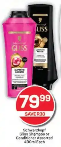 Pick n Pay Schwarzkopf Gliss Shampoo or Conditioner Assorted offer