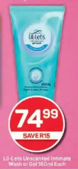 Pick n Pay Lil-Lets Unscented Intimate Wash or Gel offer