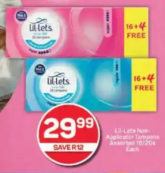 Pick n Pay Lil-Lets Non- Applicator Tampons Assorted offer