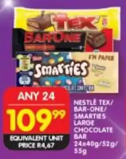 Shoprite Nestle tex/ bar-one/ smarties large chocolate bar offer