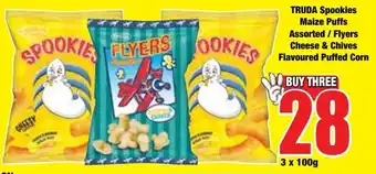 Boxer Superstores TRUDA Spookies Maize Puffs Assorted/ Flyers Cheese & Chives Flavoured Puffed Corn offer