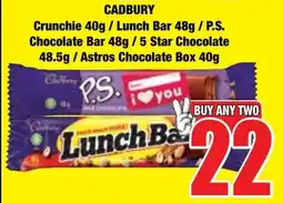 Boxer Superstores CADBURY Crunchie/ Lunch Bar/ P.S. Chocolate Bar/ 5 Star Chocolate/ Astros Chocolate Box offer