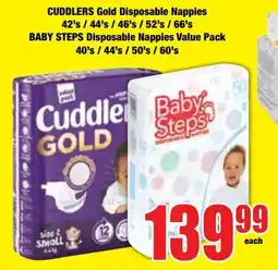 Boxer Superstores CUDDLERS Gold Disposable Nappies/ BABY STEPS Disposable Nappies Value Pack offer