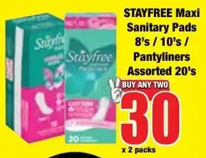 Boxer Superstores STAYFREE Maxi Sanitary Pads/ Pantyliners Assorted offer