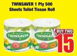 Boxer Superstores TWINSAVER 1 Ply 500 Sheets Toilet Tissue Roll offer