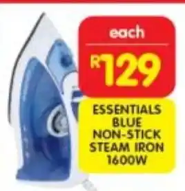 Shoprite Essentials blue non-stick steam iron 1600w offer