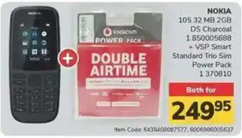 Jumbo NOKIA 105 32MB 2GB DS Charcoal + VSP Smart Standard Trio Sim Power Pack offer