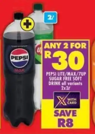 Shoprite Pepsi lite/max/7up sugar free soft drink all variants offer